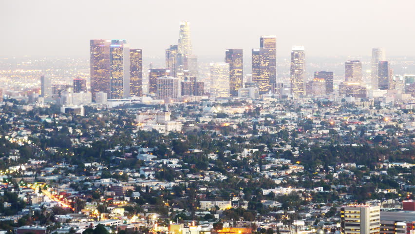 Time Lapse of Downtown Los Angeles Skyline at Twilight -Pan- | Shutterstock HD Video #5301854