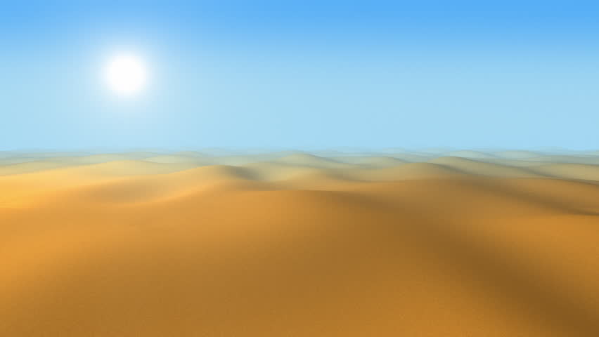 Flying over a stylized desert landscape towards the sun. Animation created in