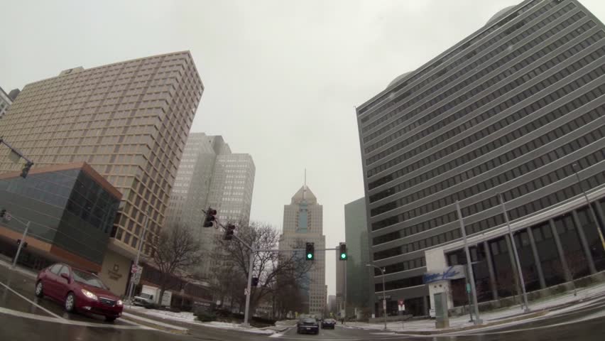 Driver's perspective of driving into downtown Pittsburgh, PA in the winter.