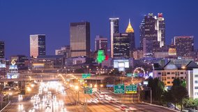 Downtown Atlanta, Georgia, USA skyline over Interstate 85.