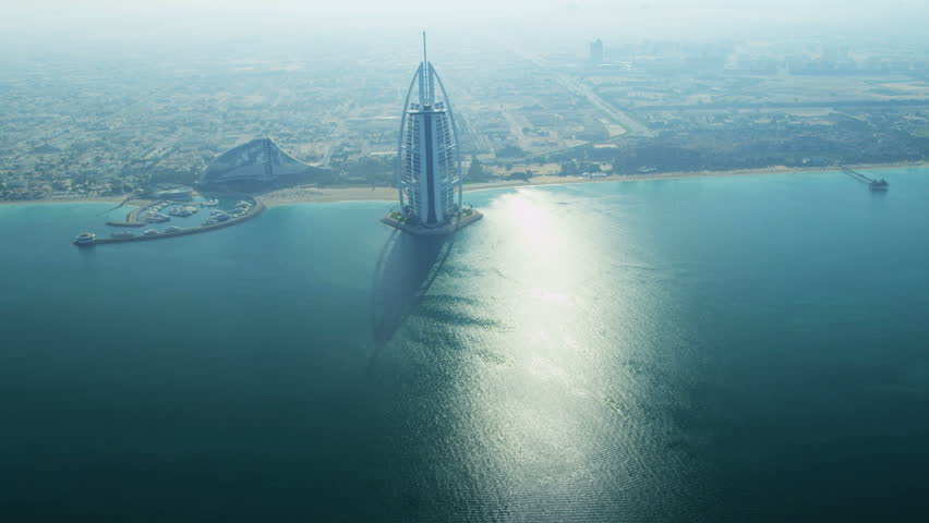 Dubai - November 18: Aerial view Burj Al Arab, Jumeirah Beach Hotel Dubai November 18, 2012 RED EPIC, 4K, UHD, Ultra HD resolution