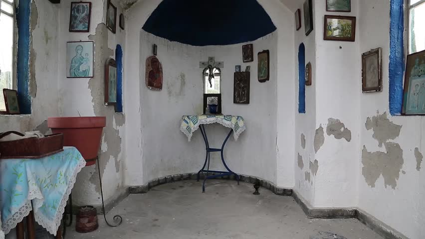 Interior of small temple in mountains on Kassandra peninsula, Chalkidiki, Greece