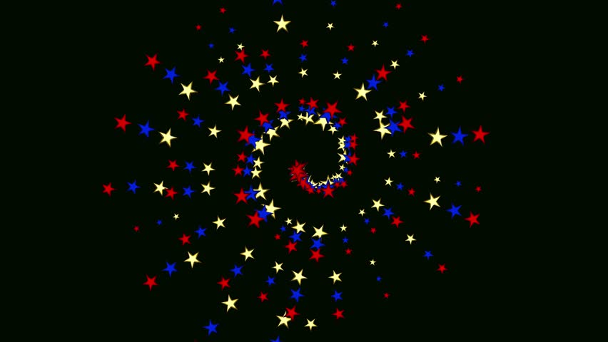 4k Red Blue and Gold Spiral Stars Animated Black Background
