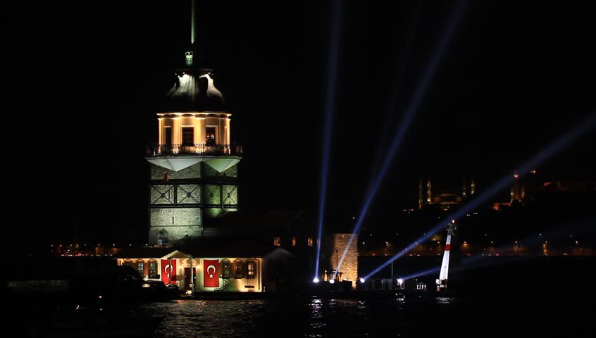 Maidens Tower Light Show. Loop. Bairam celebrations in Istanbul, Turkey. 
