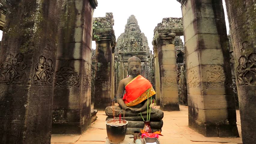 Buddha statue at Bayon Temple.  Bayon ancient Khmer temple, the famous tourist