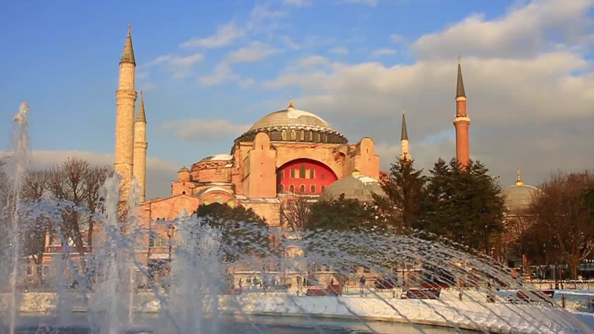 Hagia Sophia in Winter. Slow Motion, 60 fps. Hagia Sophia, famous historical