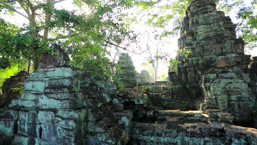 View of Ta Prohm Temple, Angkor, Cambodia. The temple of Ta Prohm was used as a