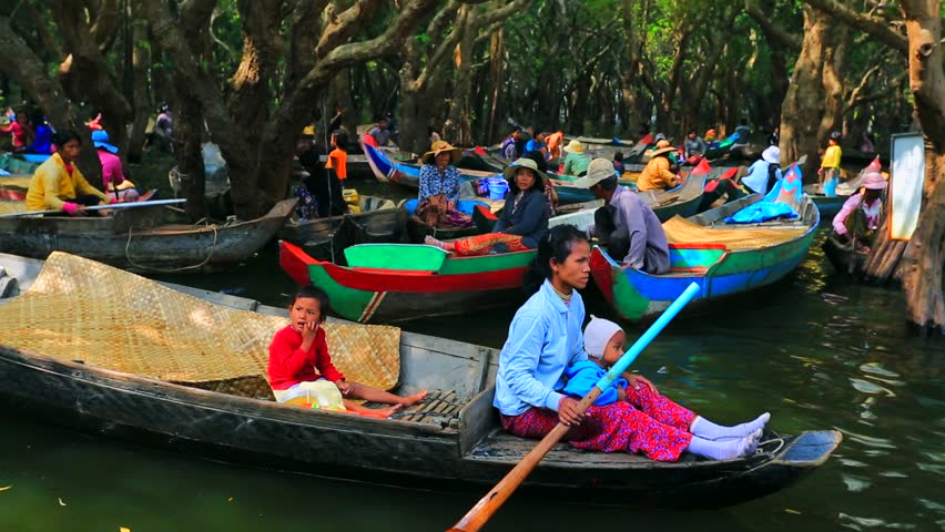 TONLE SAP, CAMBODIA - CIRCA DECEMBER: Taxi boats for tourists , on circa