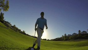Golfer Hitting Chip Shot Over Camera - Slow Motion 