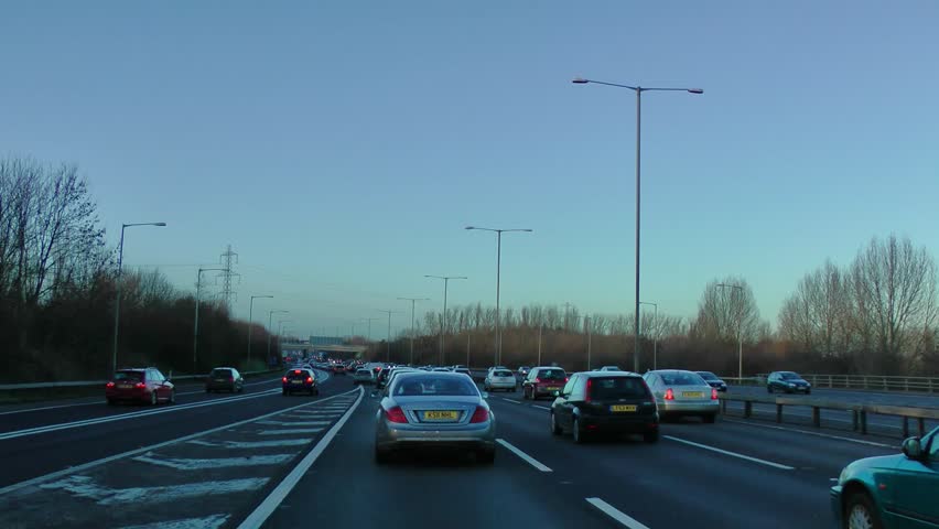 POV driving shot of cars on congested motorway highway M25 London during as the