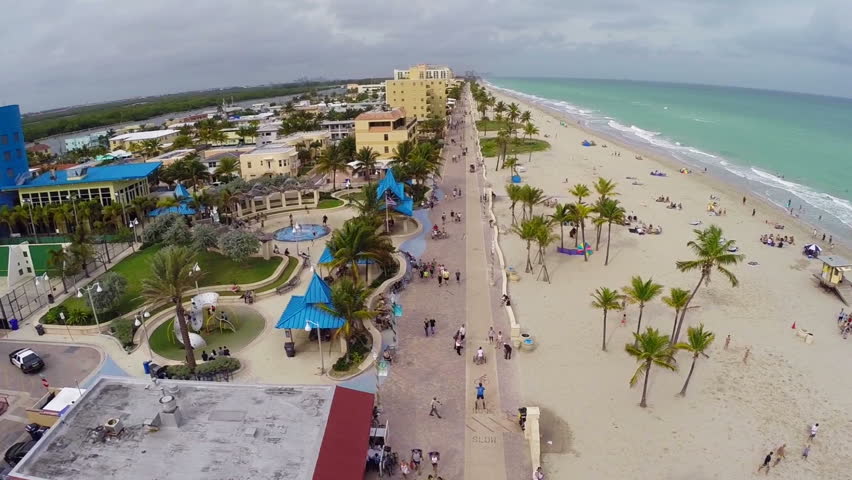 Aerial video of Hollywood Beach Florida