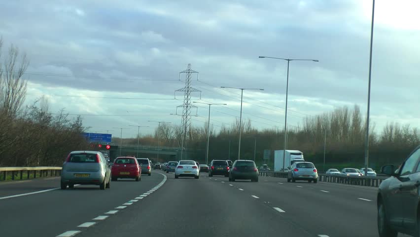 POV driving shot of cars on congested motorway highway M25 London during as the