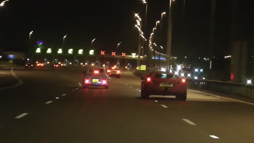 POV driving clip of motorway highway M6 Toll Road Birmingham, Midlands at night