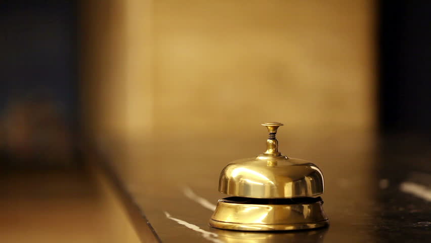 call on a old hotel bell on a wood stand Royalty-Free Stock Footage #5332157