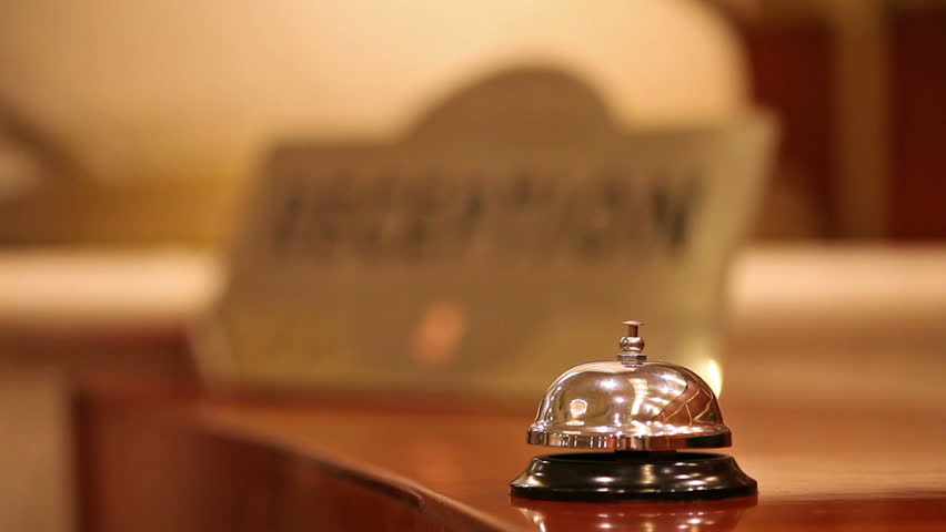 call at old hotel bell on a wood stand Royalty-Free Stock Footage #5332469