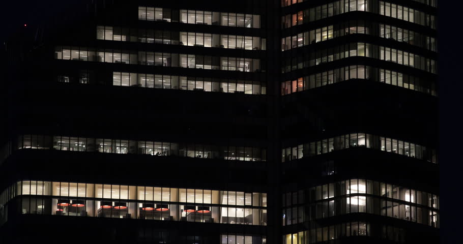 Illuminated Night Lights Business District in Paris Corporate Building Office Tower ( Ultra High Definition, Ultra HD, UHD, 4K, 2160P, 4096x2160 ) Royalty-Free Stock Footage #5335343