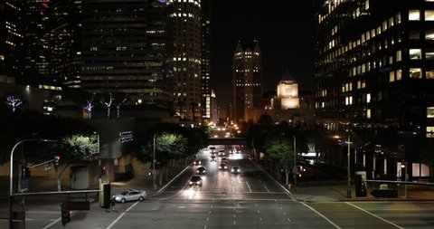 Illuminated Night Car Traffic, Commuters, Downtown Los Angeles, LA, California, Busy City Rush Hour ( Ultra High Definition, Ultra HD, UHD, 4K, 2160P, 4096x2160 )