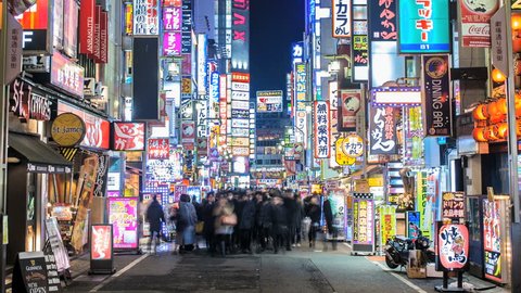 TOKYO 2013 - Nighttime time lapse of people walking through the Kabukicho area of Shinjuku in Tokyo, Japan