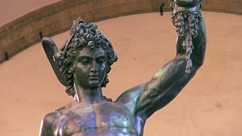 Statue of Perseus with the head of Medusa in Loggia dei Lanzi, Piazza della Signoria, Florence, Italy.