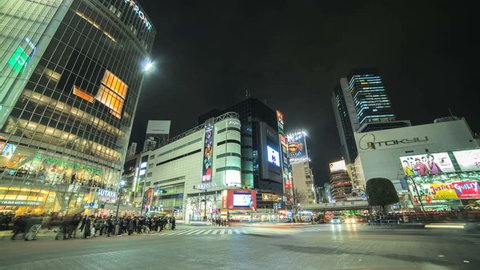 TOKYO 2013 - Busy nighttime time lapse of the Shibuya crossing in Tokyo, Japan