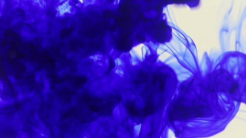 Lovely bright metamorphosis in water. Cuttlefish ink splatter. obemnye effect. white background. blue dye in water. Ink in water