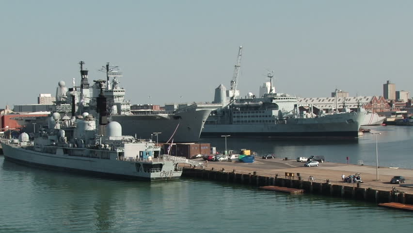 Royal Navy ships docked in Portsmouth UK