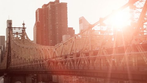 sunset city. bridge construction. dusk sun flare lens flare. 1080 cityscape urban