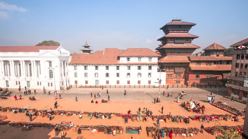 Timelapse: Top view of Durbar Sqaure in Kathmandu, Nepal. (HD/25 fps)