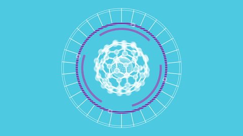 Abstract striped circle with polyhedron. Abstract striped circle with different orbits and the glowing big polyhedron inside it. The animation includes Alpha matte for easy replacement.