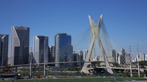 4K UHD Ponte Estaiada bridge built over the Pinheiros River Sao Paulo Stock-video
