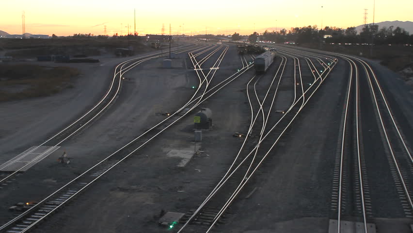 Major train depot switching station in Southern California off the 10 freeway. Shot in August, 2011 near Rialto, California.