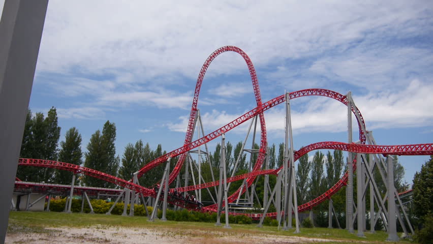 SLOW  MOTION: Amusement park attraction in Italy