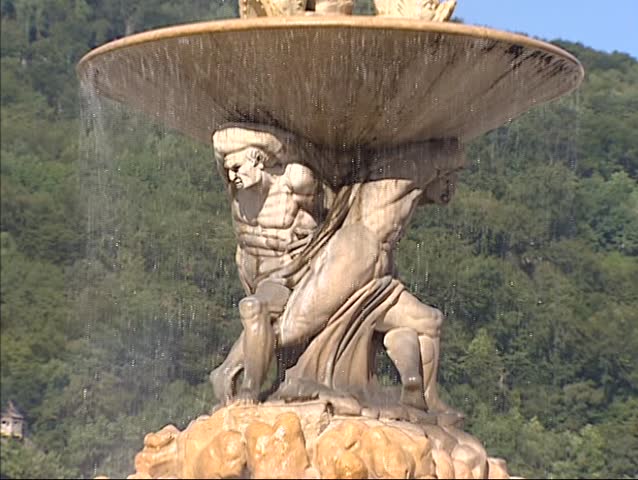 SALZBURG, AUSTRIA - Close up large baroque fountain at Residenzplatz in the historic city center. The Historic Center of the City of Salzburg UNESCO World Heritage Site.