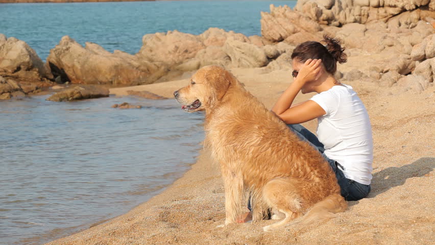 golden retriever and girl
