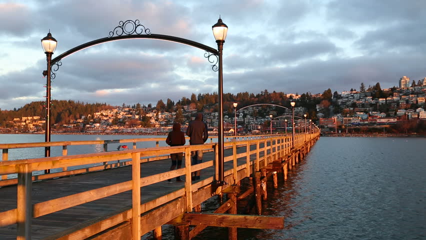 White Rock is a popular tourist destination on the west coast of British Columbia near the United States border. There are numerous shops and restaurants near the beach and a long pier.
