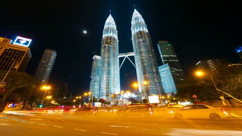 KUALA LUMPUR, MALAYSIA, 7 MAY, 2012: 4k UHD, hyperlapse. View on Petronas towers. 