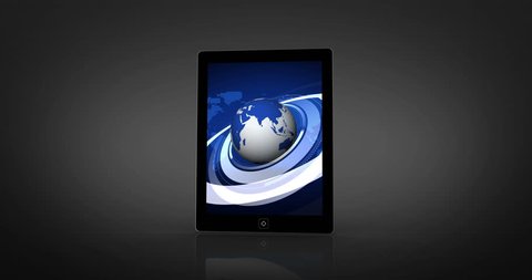 Earth montage displayed on digital tablet screen on black background