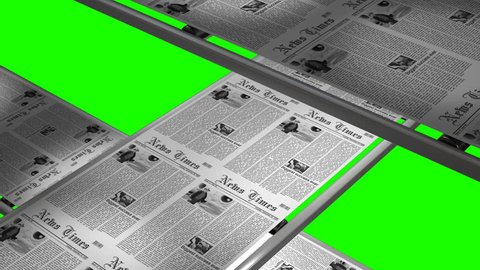 Newspaper press printing latest edition with green screen - seamless loop