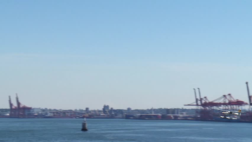 A sea plane departing from a British Columbian harbour.