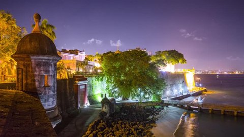 San Juan, Puerto Rico night time time lapse at the city walls.