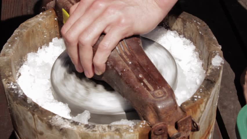An old fashioned hand operated ice cream making machine