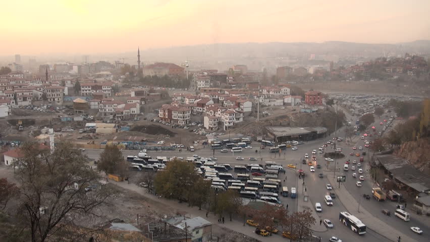 ANKARA, TURKEY - 21 NOVEMBER 2013: Overview of the renovated old town of Ankara, the capital city of Turkey, at sunset, showing mosques, buildings, traffic | Shutterstock HD Video #5389055