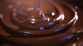 Chocolate Flow. Melted Dark Chocolate Closeup Video Footage HD 1080p. 