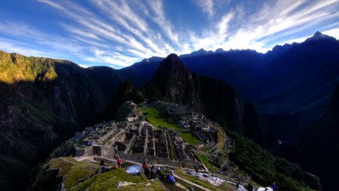 Machu Picchu is a 15th-century Inca site located 7,970 feet above sea level, which was declared a UNESCO World Heritage Site in 1983 and New Seven World Wonder in 2007. Footage in time lapse.