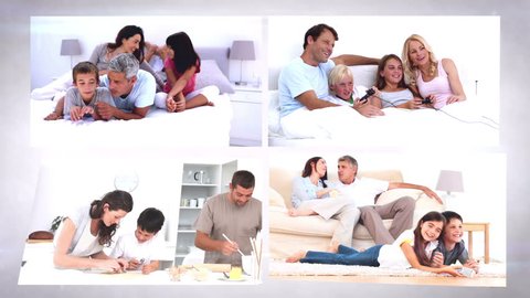 Family life montage of domestic scenes