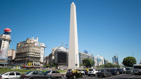 Argentina Buenos Aires Obelisk with traffic at rush hour time lapse