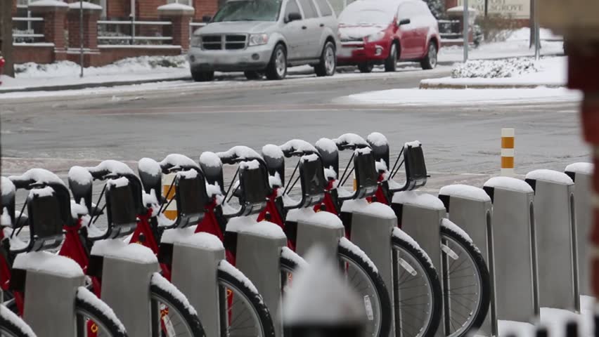 Row of Bicycles in Winter