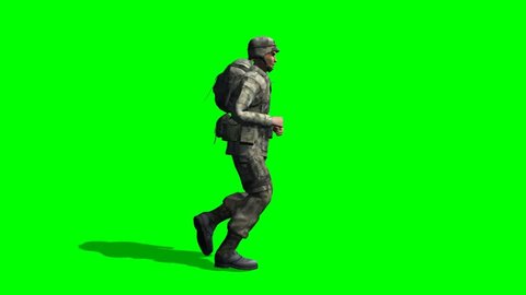 US Soldier runs - seperated on green screen