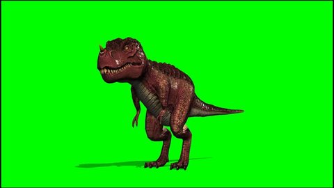 T Rex Dinosaurier  roars - seperated on green screen 