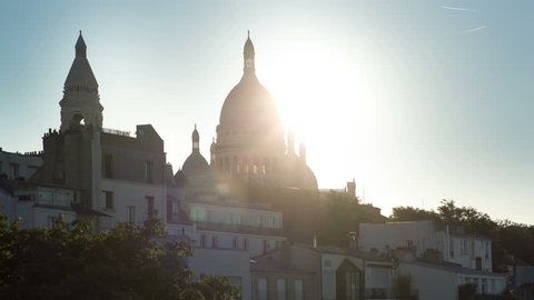 4k Timelapse view of sacre coeur cathedral in paris in late afternoon from a unique vantage point. super high quality, 4k resolution (4096x2304).